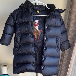 Polo by Ralph Lauren Kids Navy Puffer Jacket. Down Hooded Long Jacket